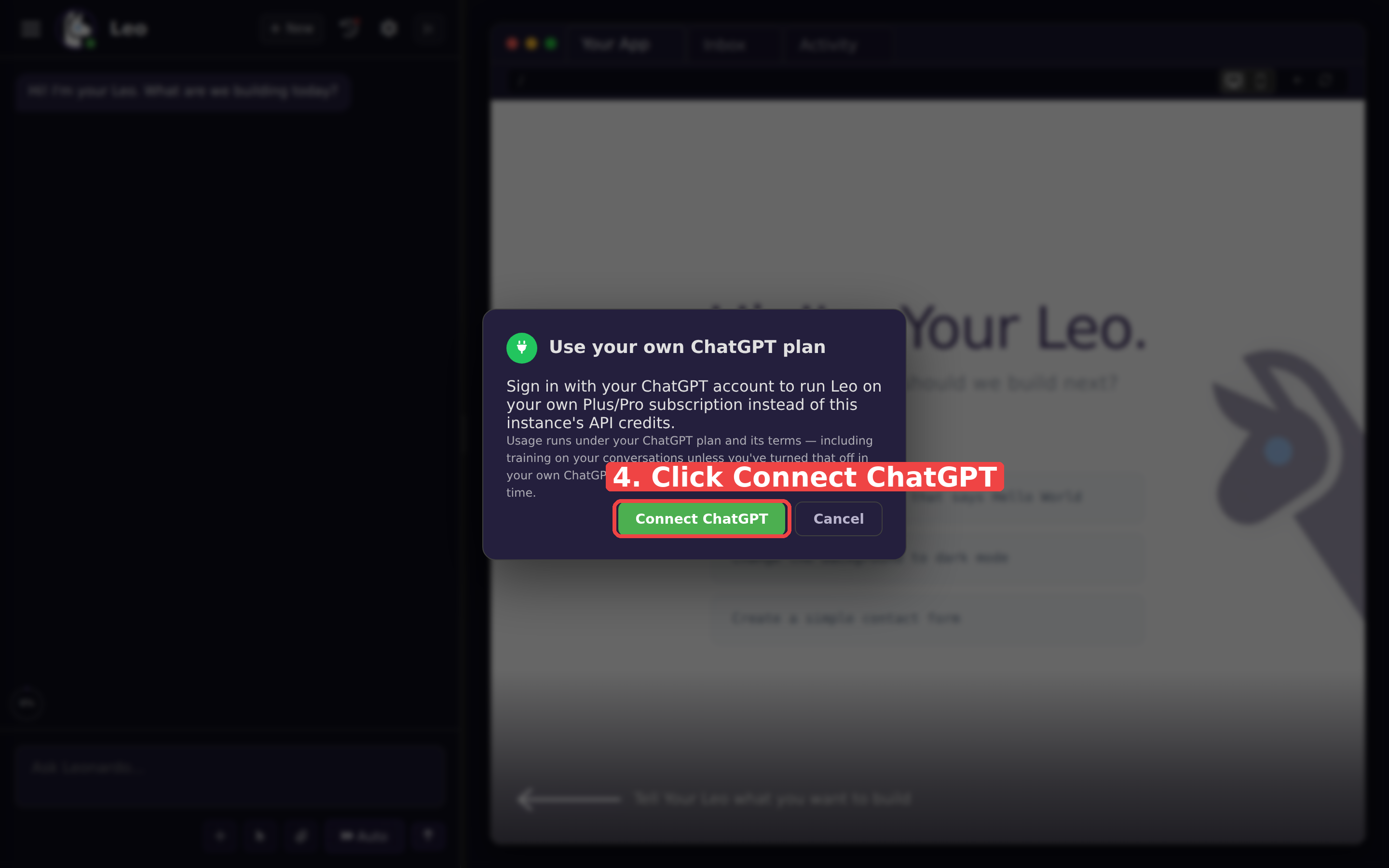 Click the green Connect ChatGPT button in the pop-up window